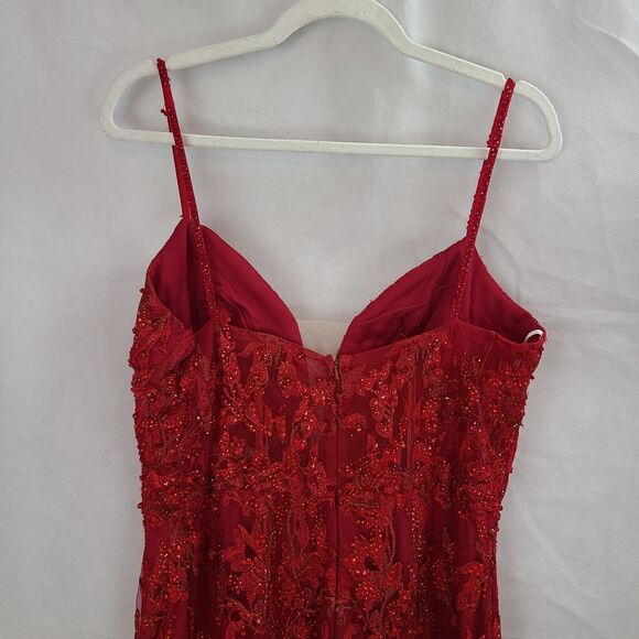 MAC DUGGAL 20330 Red Embellished Plunge Neck Illusion  Mermaid Gown (12)--$798 - Picture 8 of 13